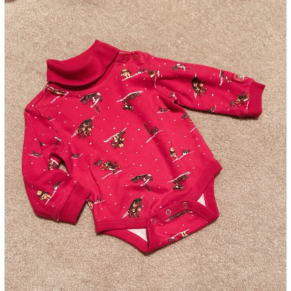 Vtg 90s Winnie The Pooh Long Sleeve Turtleneck Shirt Baby‎ 6 Mos Winter Sledding